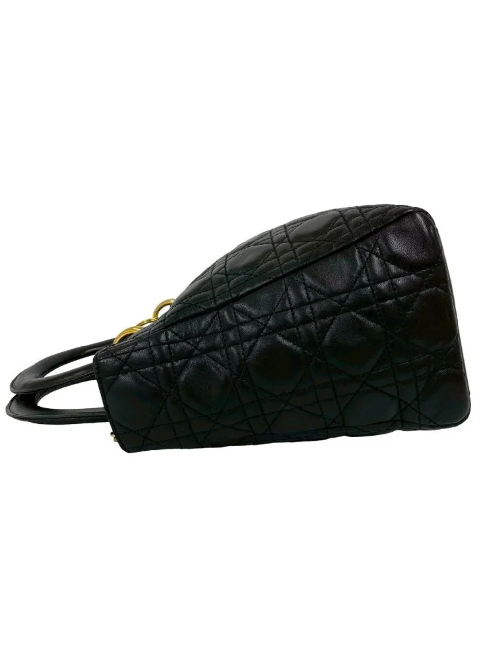 Dior Lady Cannage Lambskin Leather Handbag Mini Tote Black